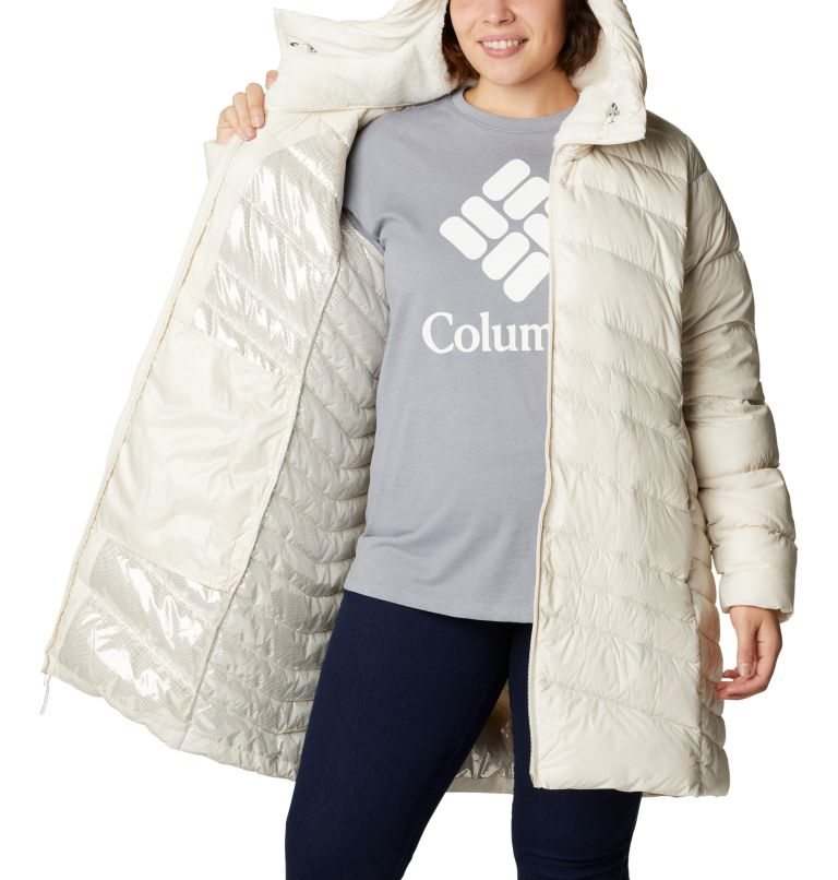 Women's Columbia Autumn Park Hooded Mid Down Jackets Cream | Plus Size CA-EC408
